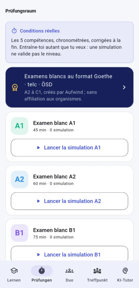 Salle d’examen : examens blancs par niveau.
