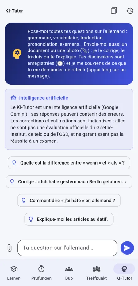 Tutor IA : poser une question d’italien ou envoyer un document.